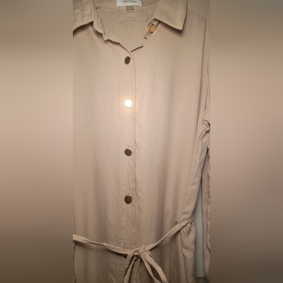 Calvin Klein Soft Beige Button-Up Dress Size 14P - Picture 2 of 4